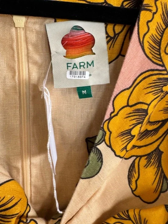 FARM Rio Delicate Flower Arabesques Linen Midi Dress- - Picture 4 of 9